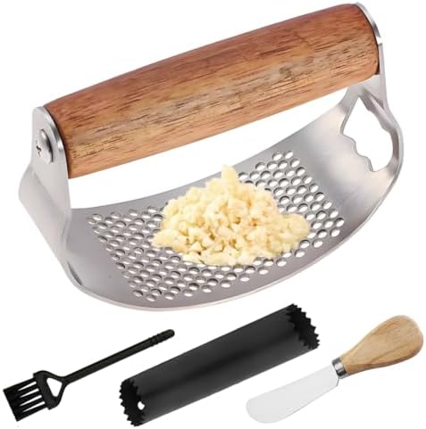 Stainless Steel Garlic Press Rocker with Ginger Crusher