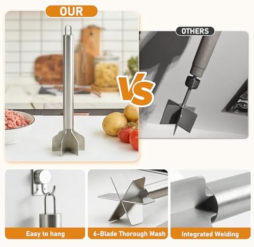 Meat Masher, 6 Blade Stainless Steel Ground Beef Chopper Kitchen Tool