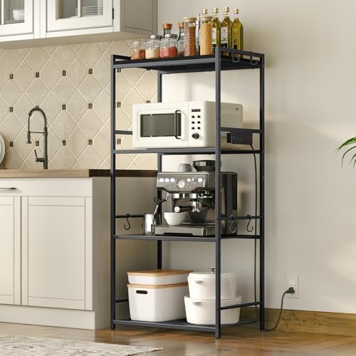 MAHANCRIS Bakers Rack with Power Outlet, Black