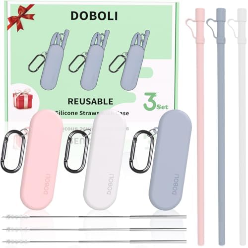 Doboli Reusable Straws with Case,12 inch Long Silicone Reusable Straws