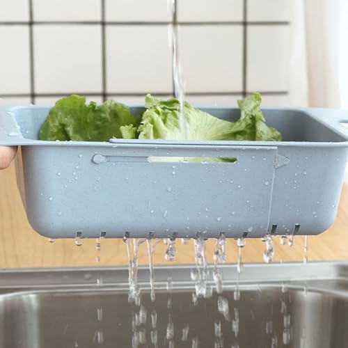 Garneck Expandable over Sink Vegetable Strainer Basket, Blue Plastic