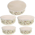 DOITOOL Enamel Bowls with Lids Set of 5 Nesting Bowls with Lids for