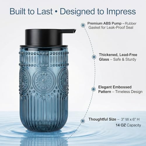 Blue Glass Foaming Soap Dispenser, 14 OZ