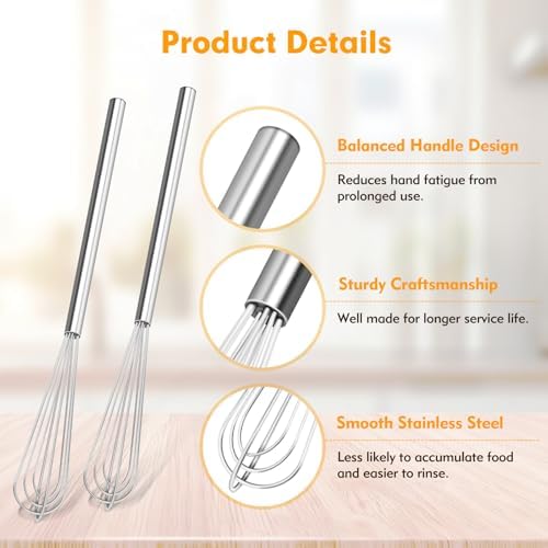 2 PCS Mini Whisk, Small Whisks for Cooking, Stainless Steel Mini Whisk