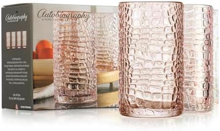 Glaver's Highball Glasses Set of 4 Pink Drinking Glasses, 15 Ounce