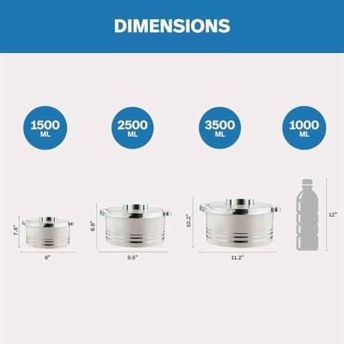 Pinnacle Insulated Casserole Dish with Lid 3 pc Set 3.7/2.6/1.5 qt. Hot Pot Food Warmer/Cooler –Thermal Soup/Salad Serving Bowl- Stainless Steel Hot Food Container–Best Gift Set for Moms –Holidays