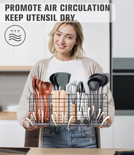 Large Kitchen Utensil Holder 4-Compartment with Diatomaceous Earth Base