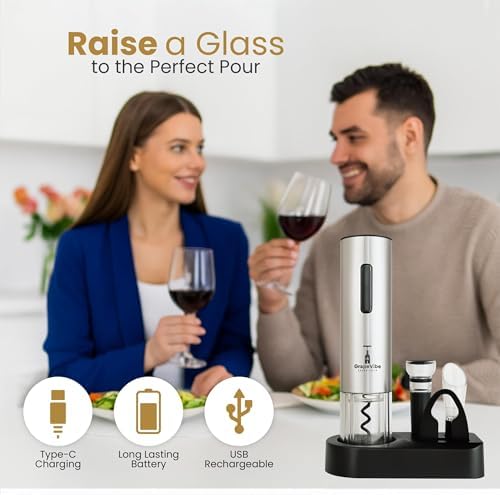 GrapeVibeEssentials 5-in-1 Electric Wine Opener Gift Set– Rechargeable