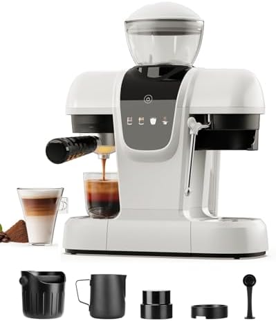 i Cafilas Semi-Automatic Espresso Machine with Grinder, White
