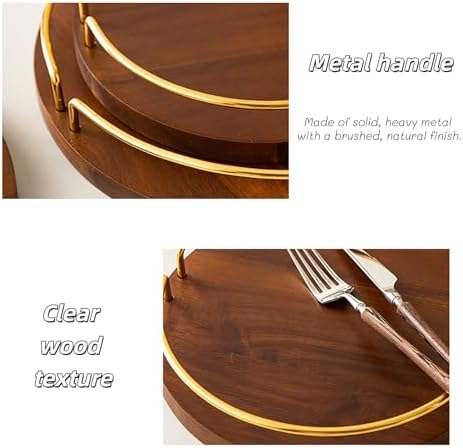 Metal and Wood Round Tray Wooden Coffee Table Tray Decor for Empty