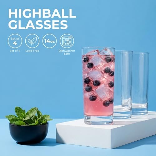 Godinger Drinking Glasses, Tall Highball Glasses Set of 4, Made in