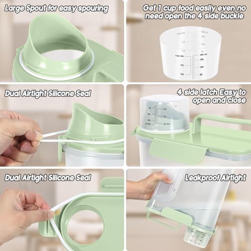 LEAWALK 5-7Lbs Airtight Dog Cat Pet Food Storage Container-Light Green