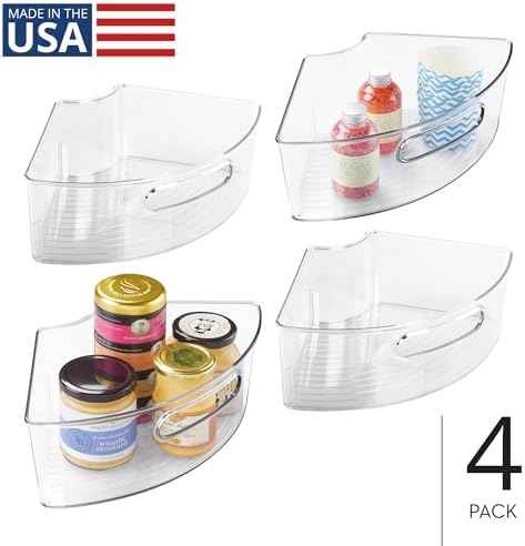 iDesign Plastic Lazy Susan Cabinet Storage Bin, 1/4 Wedge Container for Kitchen, Pantry, Counter, BPA-Free, 12.5 in x 6.75in x 4in Set of 4, Clear