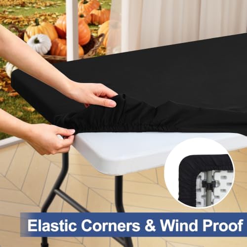 homing 2 Packs 6 Foot Rectangle Black Elastic Fitted Table Cloth