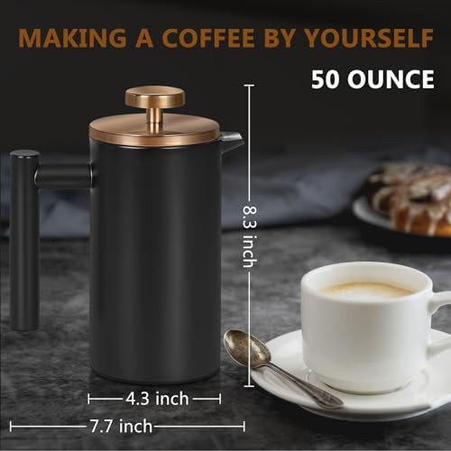 Black French Press Coffee Maker, 50 oz
