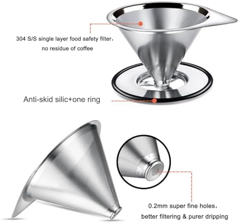 LHS Pour Over Coffee Dripper Stainless Steel Coffee Filter Metal Cone