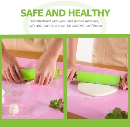Silicone Baking Rolling Pin with Wooden Handle for Dough Pressing