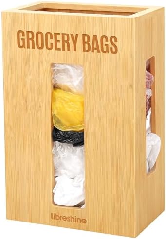 Libreshine Extra Large Bamboo Grocery Bag Holder for Plastic Bags