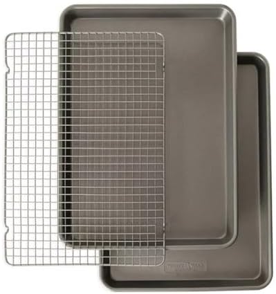 3-Piece Nonstick Baking Set – 2 Half Sheet Pans with Oven Crisp Baking