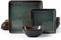 E-far 12-Piece Square Stoneware Dinnerware Sets for 4, Reactive Green