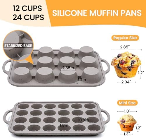 CAKETIME Silicone Muffin Pans for Baking, Metal Reinforced Frame