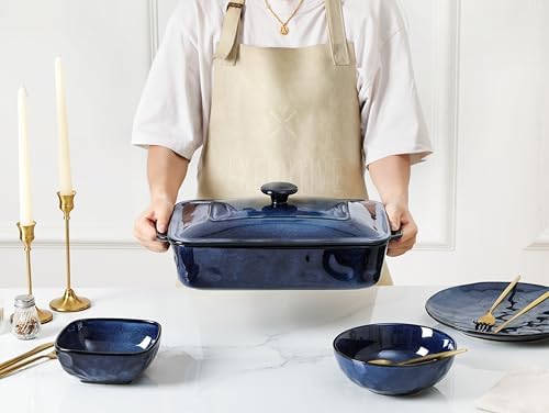 vicrays Ceramic Casserole Dish with Lid, 4.2 Quart Deep Baking Pan