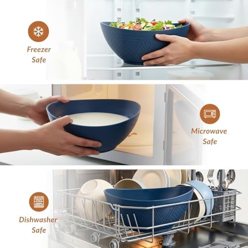 Homienly Wheat Straw Bowl Set of 6-60 OZ Large Salad Bowls,Microwave