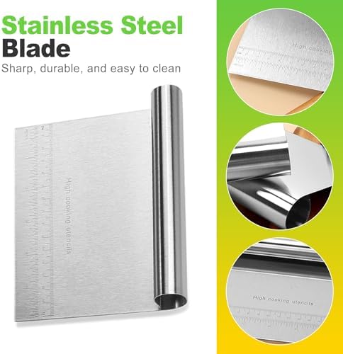 2 Pack Stainless Steel Dough Scraper Set with Measuring Marks for