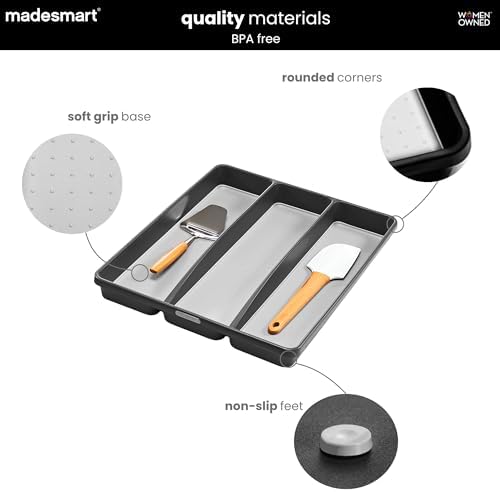 madesmart Classic 3-Compartment Utensil Tray, Granite