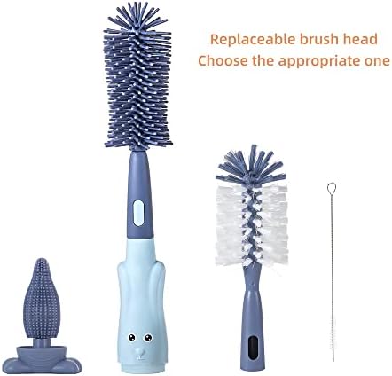Silicone Baby Bottle Brush with Stand, Water Bottle Brush Cleaner Set