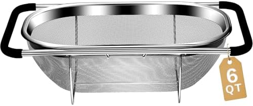 Over the Sink Colander, 6QT, Stainless Steel