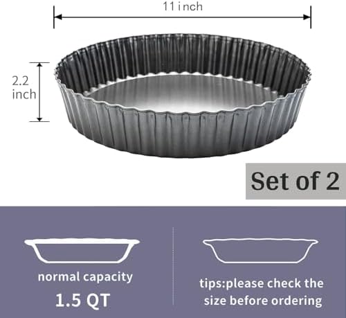 11 x 2 Inches Deep Dish Tart Pan Set of 2, Nonstick Tall Tart Quiche