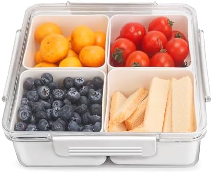 Snackle Box Container, 4 Compartment Snack Containers Veggie Tray with