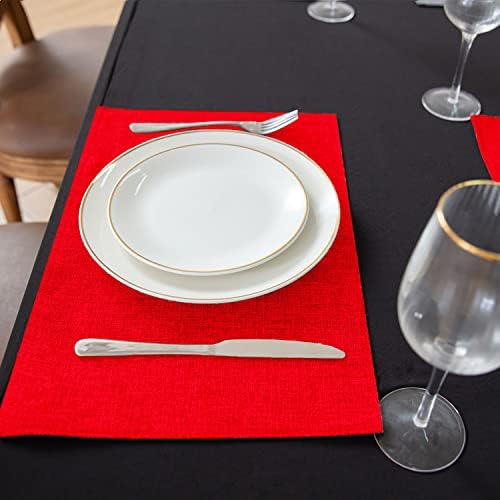 Cloth Red Placemats Set of 8, Linen Type Fabric Placemats Machine