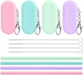 4 Sets Reusable Portable Silicone Straws with 4 Cleaning Brushes and