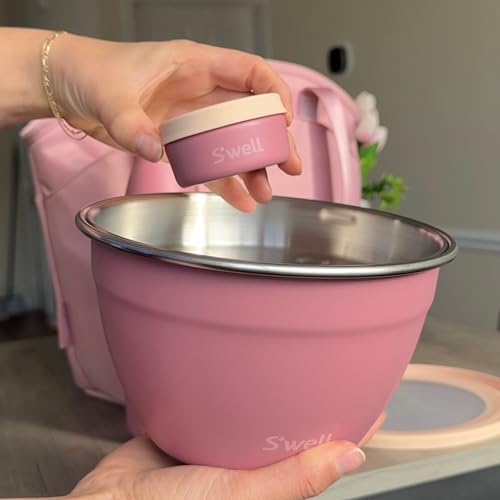 S'well Stainless Steel Salad Bowl Kit 64oz, Dusty Pink, Comes with 2oz