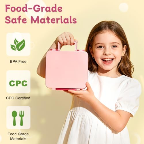 Kids Lunch Box 4 Compartment Bento with 8oz Food Jar,Pink