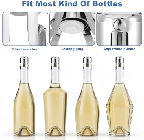 15 Pack Stainless Steel Champagne Stoppers, Reusable Sealer Keeps