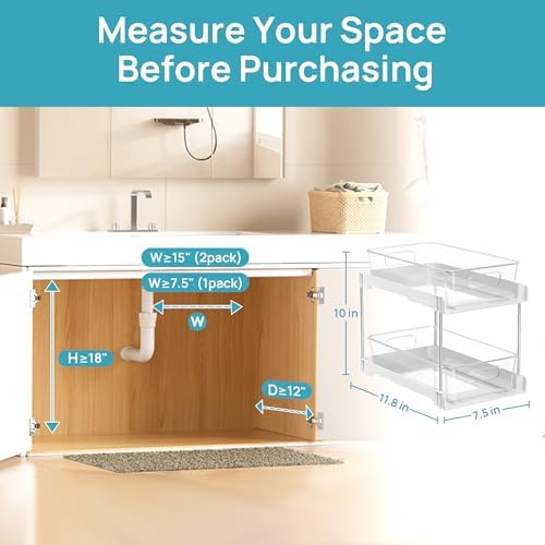 Vtopmart 4 Pack Pull Out Bathroom Under Sink Organizer, White