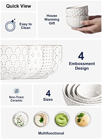 LE TAUCI 3.5 Inch Small Bowls, TINY Embossed Ceramic Dip Bowls, Sauce