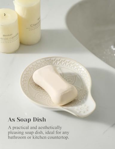 Glazed White Spoon Rest for Stove Top, Ceramic Spoon Holder for