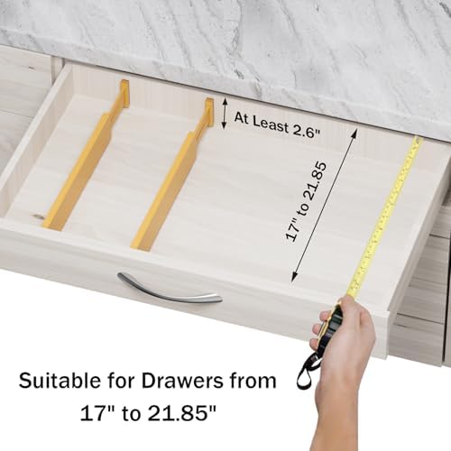 Bamboo Drawer Dividers Organizers, 2.56" High, 17"-21.8" Adjustable