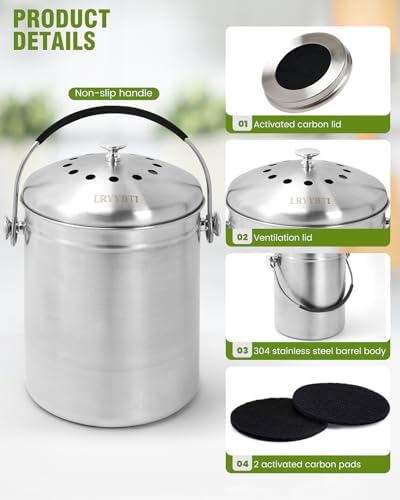 1.3 Gallon Stainless Steel Countertop Compost Bin