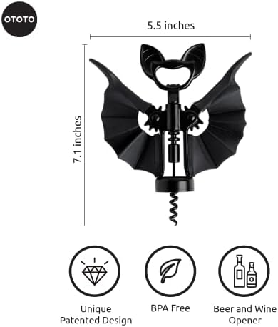 OTOTO Vino Spooky Bat 2-in-1 Wine & Beer Opener, Corkscrew & Bottle