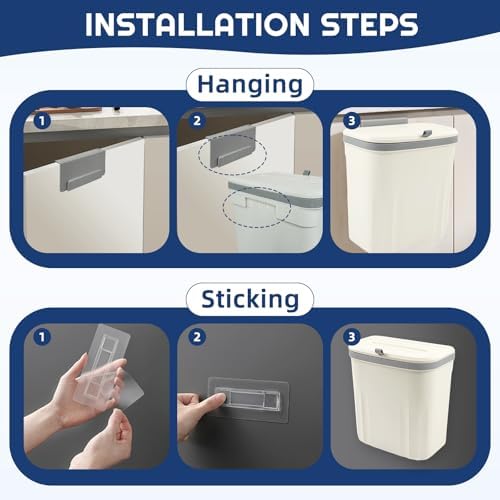 3 Pack 10L Hanging Kitchen Compost Bin with Lid, White