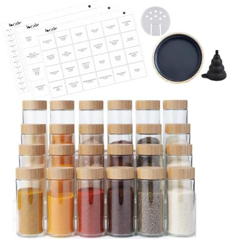 24 pcs Modern Round Glass Spice Jars 120ml with Bamboo Lids and 360