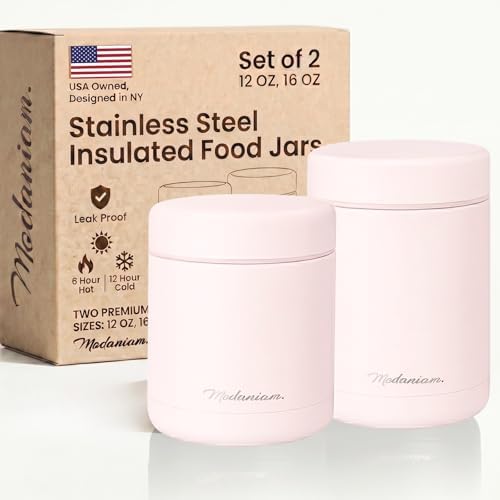Modaniam Stainless Steel Insulated Food Jar Set, 16oz + 12oz, Pink