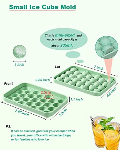 Silicone Ice Cube Molds 2 Pack, Round Ice Cube Tray Silicone with Lid
