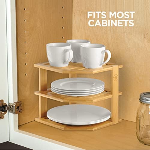 Bamboo Corner Kitchen Shelf and Expandable Bamboo Silverware Organizer