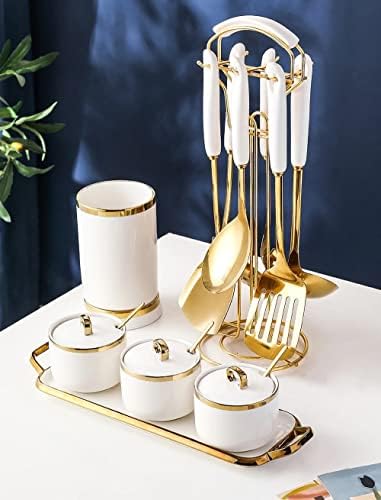 AQUAX Stainless Steel Kitchenware Set, 7-Piece, White & Gold